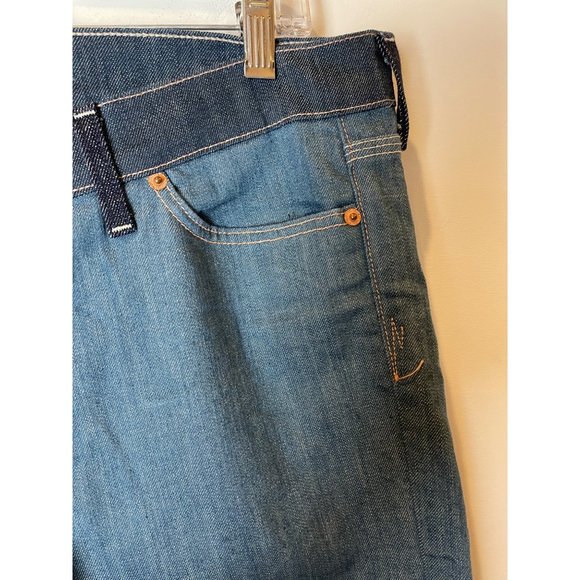 7 For All Mankind Blue Medium Wash Crop Flynt Wide Leg Jeans Size 32 - Picture 4 of 10